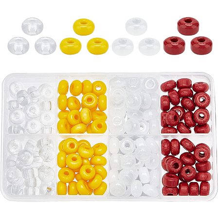 Arricraft 200 Pcs 4 Colors Flat Round Glass Beads, 10mm Glass Spacer Disc Beads Large Hole Glass Loose Beads for DIY Earrings Necklaces Rings