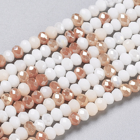 Honeyhandy Glass Beads Strands, Faceted, Rondelle, Sandy Brown, 2~3.2x1.8~2.6mm, Hole: 0.8mm, about 185~186pcs/Strand, 15.55~15.75 inch(39.5~40cm)
