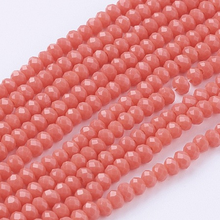 Arricraft Imitation Jade Glass Beads Strands, Faceted, Rondelle, Light Coral, 3x2~2.5mm, Hole: 0.5mm, about 186~190pcs/strand, 17 inches