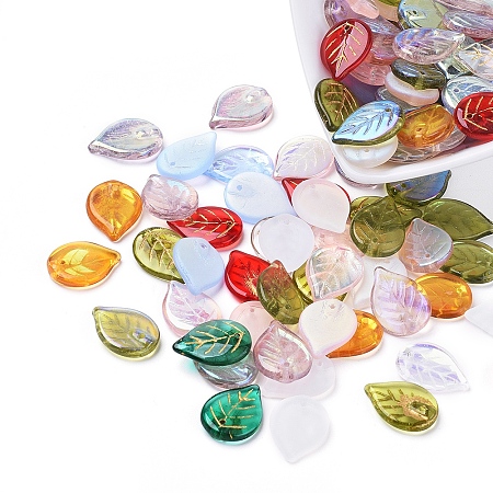 Arricraft Czech Glass Beads, Electroplated/Gold Inlay Color, Leaf, Mixed Color, 18.5x13.5x3.5mm, Hole: 1mm, about 117~123pcs/bag