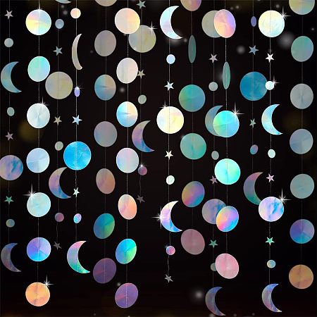 AHANDMAKER 4 Pcs Glitter Circle Dots, Bright Streamer Hanging Decorations Streamer Garlands, Paper Moon Star Bunting Banner Backdrop for Wedding Valentine's Day Birthday Party Decorations