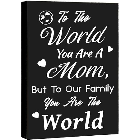 CRASPIRE Wall Decorations Signs, Gift Sign for Mom, to The World You Are A Mom But to Your Family You Are The World, Wood Block Plaque, Hanging Decorative Wall Art for Mom Birthday Gift (5.12