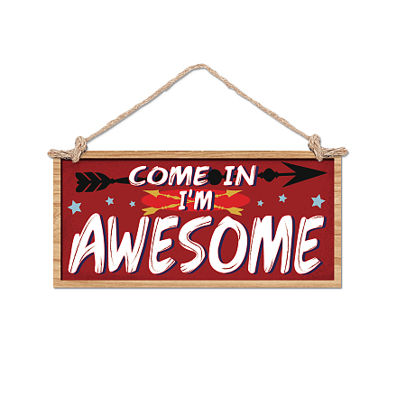 NBEADS Wooden Awesome Wall Sign, Positive Wooden Hanging Sign Come In Door Hanging Sign Inspirational Wood Hanging Plaque Sign for Man Cave Garage Bedroom Office Decor Gift, 15.75