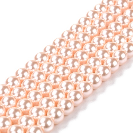 Honeyhandy Eco-Friendly Glass Pearl Beads, Pearlized, Round, Misty Rose, 8mm, Hole: 1.2~1.5mm, about 52pcs/Strand, 16''(40.64cm)