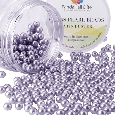 PandaHall Elite 6mm Wisteria Glass Pearls Tiny Satin Luster Round Loose Pearl Beads for Jewelry Making, about 400pcs/box