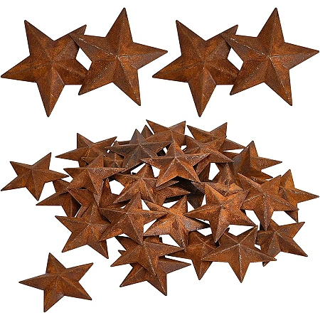GORGECRAFT 30PCS 1 Inch Metal Rusty Barn Star Antique Primitives Rustic Country Tin Steel Stars Crafts Ornaments Accents Decor 3D Tin Star for Vintage Home Farmhouse Wall Decor