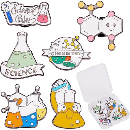 SUNNYCLUE 1 Box 6Pcs 6 Style Lab Pins for Badge Enamel Pin Brooches Laboratory Equipment Flask Lapel Badge Pins Cute Brooches for Backpacks Chemestry Major Gifts Graduation Cartoon Scientist Beaker
