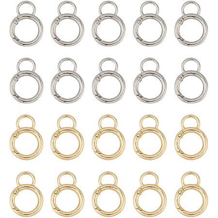 NBEADS 20 Pcs Spring O Rings, 2 Colors Alloy Spring Gate O Ring Round Carabiner Snap Clip Keyring Spring Snap Spring Keyring Buckle Locking Carabiner Hook with Fixed Eyehole for Purses Keychain Bag
