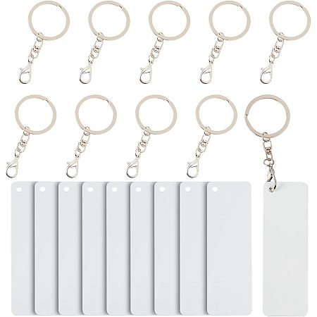 Arricraft 10 Sets Sublimation Keychain Blanks, 75×25mm Rectangle Key Tags with Split Ring, Heat Transfer Tags for DIY Keychain