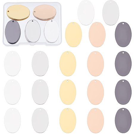 BENECREAT 30 Pack 27x18mm Oval Stamping Blank Tag Brass Name Plate with Storage Box for Necklace Bracelet Dog Tags Making, Mixed Color, 1mm thick