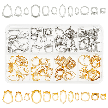CHGCRAFT 96Pcs 24 Styles  Brass Open Back Bezel Sew on Prong Settings, Claw Settings for Pointed Back Rhinestone, Mixed Shapes, Platinum & Golden, 4pcs/style