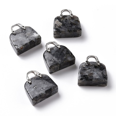 Natural Black AgateBrass Pendants, Golden, Bag, 27.5x25x10mm, Hole: 6mm