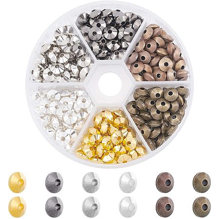 NBEADS 300 Pcs Bicone Spacer Beads, 6.5mm Brass Spacer Beads Metal Smooth Charm Beads Loose Beads for DIY Jewelry Making, 6 Colors