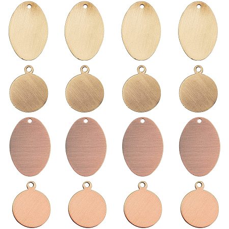 Pandahall Elite 32pcs 2 Colors Brass Blank Stamping Tags Round and Oval Metal Stamping Blanks Pendants Charms Blank Stamping Bar for Bracelet Necklace Jewelry Craft Making