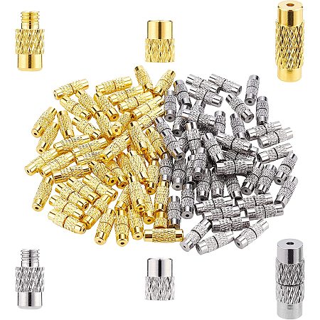 SUNNYCLUE 1 Box 100 Sets 2 Colors Brass Screw Twist Clasps 12 x 4 mm Cord End Caps Column Barrel Screw Clasps Tube Fastener for DIY Jewelry Making Bracelet Necklace Crafts Supplies