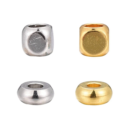 ARRICRAFT 400Pcs 4 Style Brass Spacer Beads, Cube & Rondelle, Golden & Platinum, 100pcs/Box