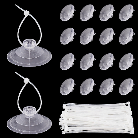 AHANDMAKER 60 Pcs Suction Cups with 100 Pcs Adjustable Zip Ties, Removable PVC Sucker Pad and Nylon Cable Ties for Aquarium Fish Tank Plants Home Window Glass Lights Hanging Organization