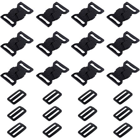 NBEADS 60 Pcs Buckle Clasps, Quick Release Buckle Plastic Strap Buckles Tri-Glide Slides Buckle for Sewing, DIY Making Luggage Strap Back