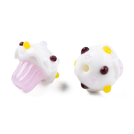 Honeyhandy Handmade Bumpy Lampwork Beads, Mushroom, Pink, 14~16x14~16x14~16mm, Hole: 1.6mm