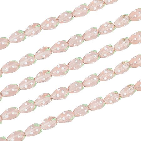 Arricraft 100 Pcs Strawberry Beads, Handmade Lampwork Beads Spacer, Glass Beads for Jewelry Making, Pink
