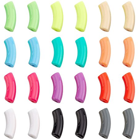 NBEADS 72 Pcs 12 Colors Opaque Acrylic Tube Beads, 3.6cm Curved Noodle Slide Beads Large Hole Beads for Bracelet Jewelry Making Craft Supplies, Hole: 4mm