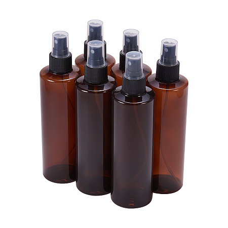 BENECREAT 6 Pack 8.54 Ounce (250ml) Amber Brown Plastic Spray Bottle with Fine Mist Sprayers Atomizer Caps for DIY Home Cleaning, Aromatherapy & Beauty Care