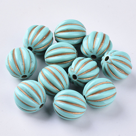 Arricraft Acrylic Beads, Metal Enlaced, Plating Acrylic Beads, Golden Metal Enlaced, Corrugated Beads, DarkTurquoise, 17x16.5mm, Hole: 2.5mm; about 215pcs/500g