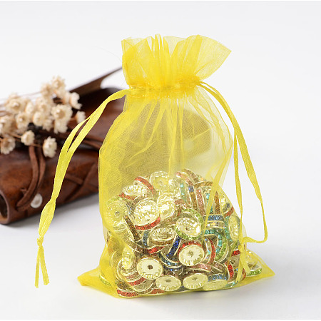Honeyhandy Organza Gift Bags with Drawstring, Jewelry Pouches, Wedding Party Christmas Favor Gift Bags, Yellow, 15x10cm