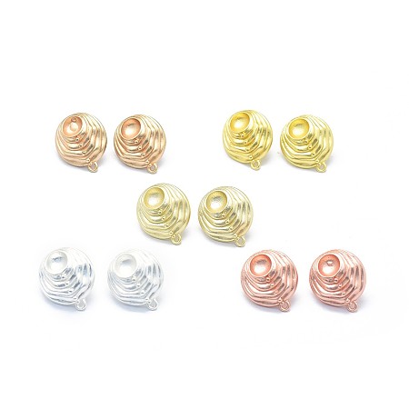 Arricraft Alloy Stud Earring Findings,  Cabochon Settings, with Loop, Brass Pins and Ear Nuts/Earring Backs, Long-Lasting Plated, Half Round, Mixed Color, 20x17mm, Hole: 1.4mm, Tray: 6mm, Pin: 0.7mm