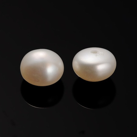 Honeyhandy Natural Cultured Freshwater Pearl Beads, Half Drilled, Rondelle Bisque, 6.5~7x4mm, Hole: 0.7mm