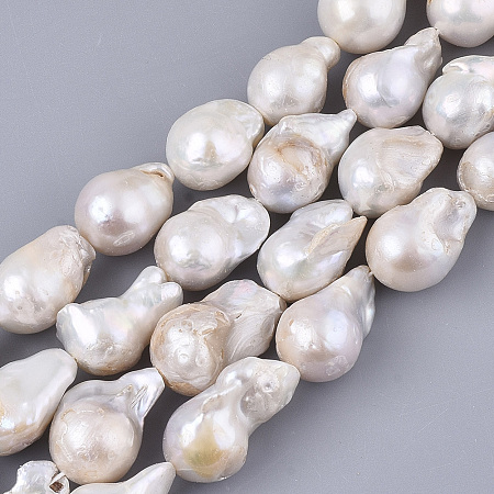 ARRICRAFT Natural Baroque Pearl Keshi Pearl Beads Strands, Cultured Freshwater Pearl, Teardrop, Seashell Color, 14~28x12~16x12~16mm, Hole: 0.6mm, about 19~26pcs/Strand, 15.75 inches(40cm)