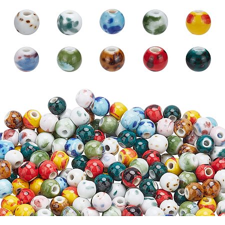 PandaHall Elite 10 Colors 10mm Ceramic Beads, 200pcs Handmade Porcelain Bead Bright Glazed Barrel Beads Spacers Rondelle Loose Beads for Bracelet Necklace Jewelry Crafts Making