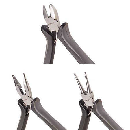 SUNNYCLUE 3pcs Jewelry Pliers Tool Set 5inch Professional Precision Pliers for DIY Jewelry Making - Side Cutting Pliers, Long Chain Nose Pliers with Cutter, Round Nose Pliers, Black