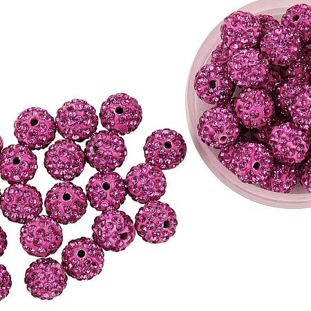 ARRICRAFT 100 Pcs 10mm Fuchsia Shamballa Pave Disco Ball Clay Beads, Polymer Clay Rhinestone Beads Round Charms Jewelry Makings