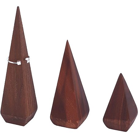 FINGERINSPIRE 3pcs Walnut Wood Jewelry Ring Display Stands 2.03/2.95/3.68inch Height Cone Shape Ring Rack Diamond-Shaped Ring Holders Jewelry Stand Ring Storage Towers Jewelry Organizer