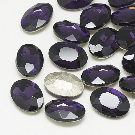 Honeyhandy Pointed Back Glass Rhinestone Cabochons, Back Plated, Faceted, Oval, Tanzanite, 18x13x5.5mm