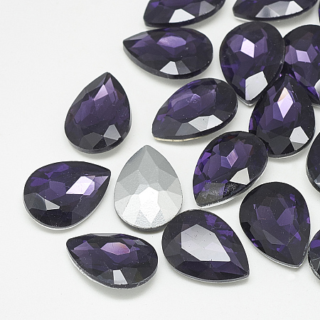 Honeyhandy Pointed Back Glass Rhinestone Cabochons, Back Plated, Faceted, teardrop, Tanzanite, 18x13x5mm