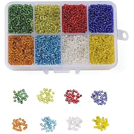 NBEADS 1 Box 8 Color 12/0 Round Glass Seed Beads, Diameter 2mm Silver Lined Loose Spacer Beads Pony Beads with 1mm Hole for DIY Craft Bracelet Necklace Jewelry Making, Mixed Color