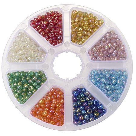 PandaHall Elite Multicolor 6/0 Transparent Glass Seed Beads Diameter 4mm Loose Beads for Jewelry Making, about 1400pcs/box