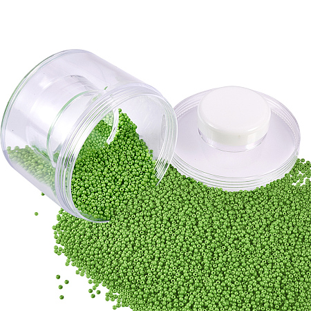 PandaHall Elite About 10000 Pcs 12/0 Glass Seed Beads Opaque LightGreen Round Pony Bead Mini Spacer Beads Diameter 2mm with Container Box for Jewelry Making