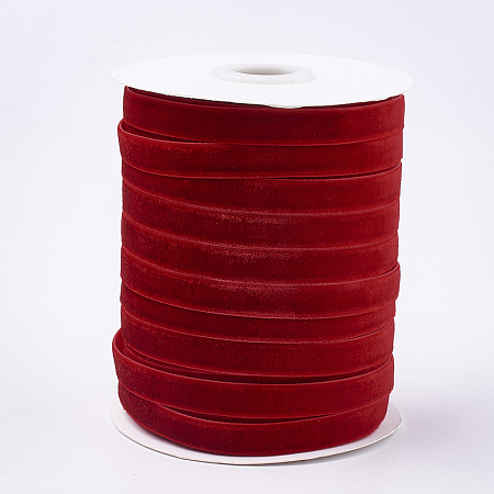 Honeyhandy Single Face Velvet Ribbon, Red, 3/8 inch(9.5~10mm), about 50yards/roll(45.72m/roll)