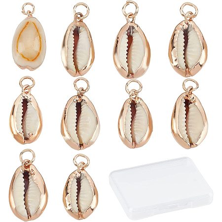 SUNNYCLUE 1 Box 10Pcs Natural Cowrie Shell Charms Oval Spiral Shell Seashell Pendant Conch Shell for Jewellery Making Charms Deco Crafts Summer Beach Bracelet Earring Supplies Brass Eyelet Adult Women