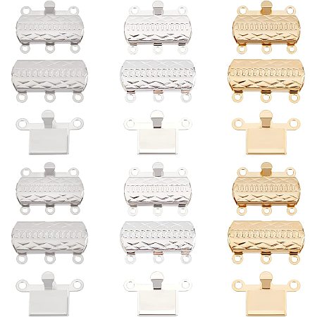 DICOSMETIC 30 Sets 3 Colors Stainless Steel Box Clasps Multi-Strand Necklace Clasps 5-Strands Rectangle with Flower Box End Clasp for Necklaces Bracelets Jewelry DIY