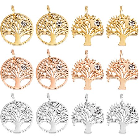 DICOSMETIC 3 Colors Stainless Steel Pendants DIY Antique Golden Tree of Life Charms Pendants 3mm Flat Round with Tree Charms for Jewelry Making Crafting Findings Accessory