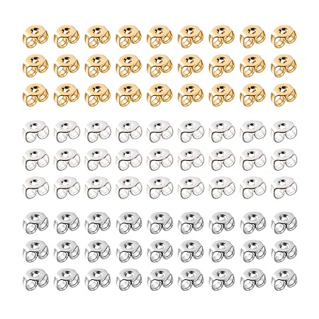 Arricraft 300Pcs 3 Colors 304 Stainless Steel Ear Nuts, Earring Backs, Mixed Color, 4x3x2mm, Hole: 0.8mm