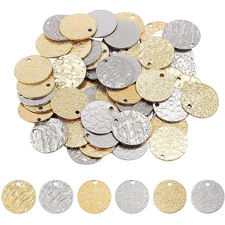 UNICRAFTALE About 60pcs 3 Styles Flat Round Charm Stainless Steel Charm 2 Colors Metal Charm 1.5-1.6mm Hole Flat Pendants for Jewelry Making DIY Golden & Stainless Steel Color