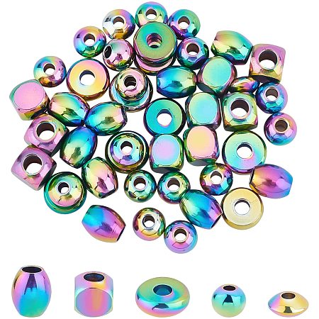 UNICRAFTALE About 50pcs 5 Style Rainbow Stainless Steel Loose Beads Round Beads Smooth Surface Beads Metal Loose Beads for DIY Jewelry Making 3mm Hole