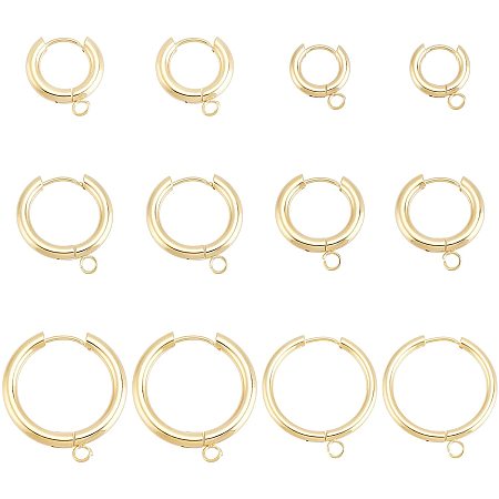 UNICRAFTALE 12pcs 6 Styles Stainless Steel Huggie Hoop Earring Hypoallergenic Cartilage Hoop Earrings with Loop Real 24K Gold Plated Hoop Earring for Earring Making 2.5mm Hole
