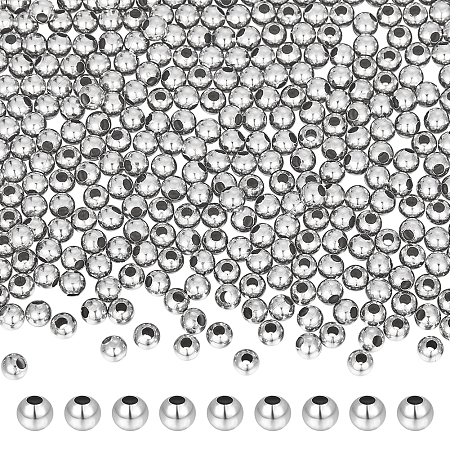 Unicraftale 304 Stainless Steel Hollow Round Seamed Beads, for Jewelry Craft Making, Stainless Steel Color, 5mm, Hole: 2mm, 500pcs/box