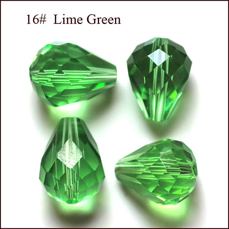 Honeyhandy Imitation Austrian Crystal Beads, Grade AAA, Faceted, Drop, Lime Green, 6x8mm, Hole: 0.7~0.9mm